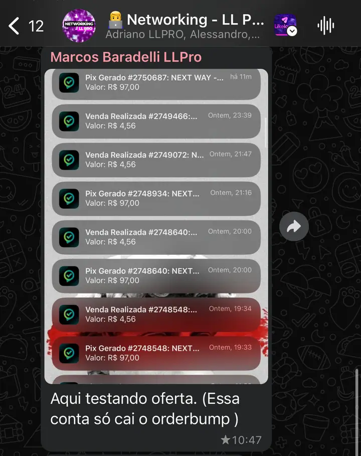 Print de notificações de vendas de infoproduto