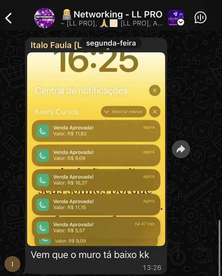 Print de notificações de vendas de infoproduto