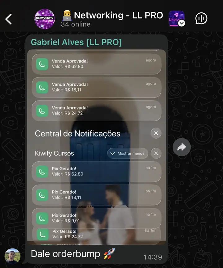 Print de notificações de vendas de infoproduto