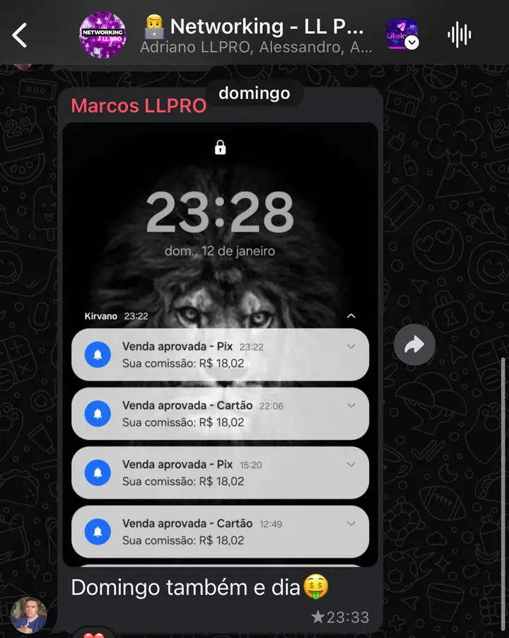 Print de notificações de vendas de infoproduto
