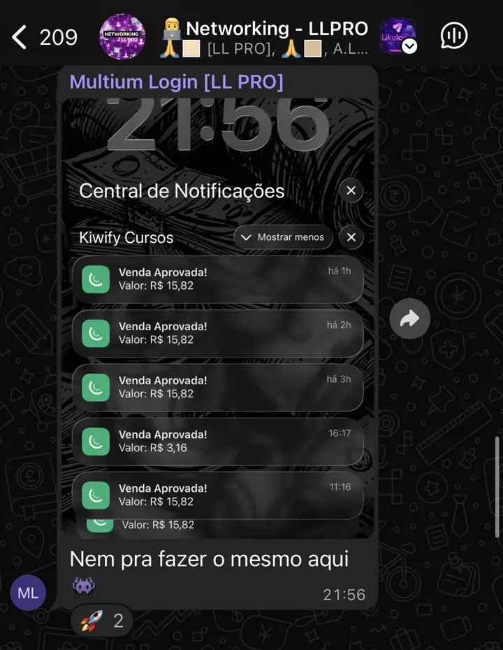 Print de notificações de vendas de infoproduto